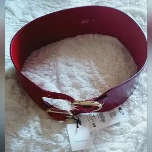 Zara Red Double Buckle Sash Belt ZARA BNWT 2024. LEATHER STUDDED SASH BELT DISTRESSED. 1736  main image 2